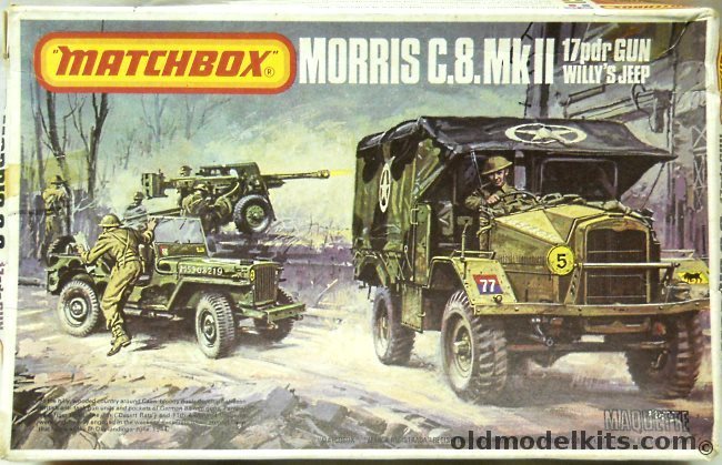 Matchbox 1/76 Morris C8 Mk II and Willys Jeep and 17pdr Gun - with Diorama Display Base, PK-172 plastic model kit